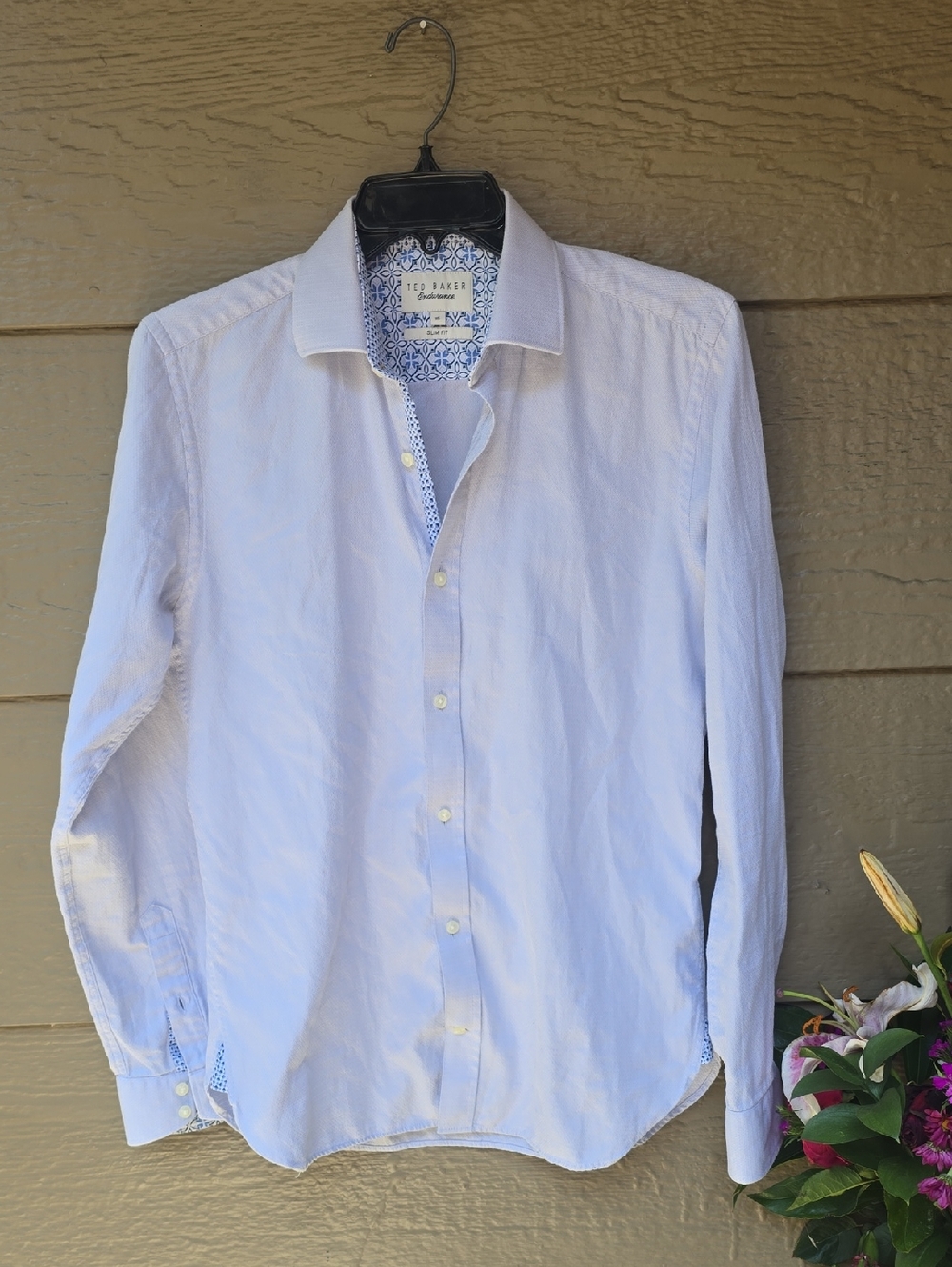 Ted Baker Endurance Light Blue Textured Long Sleeve Button-down Slim Fit 15